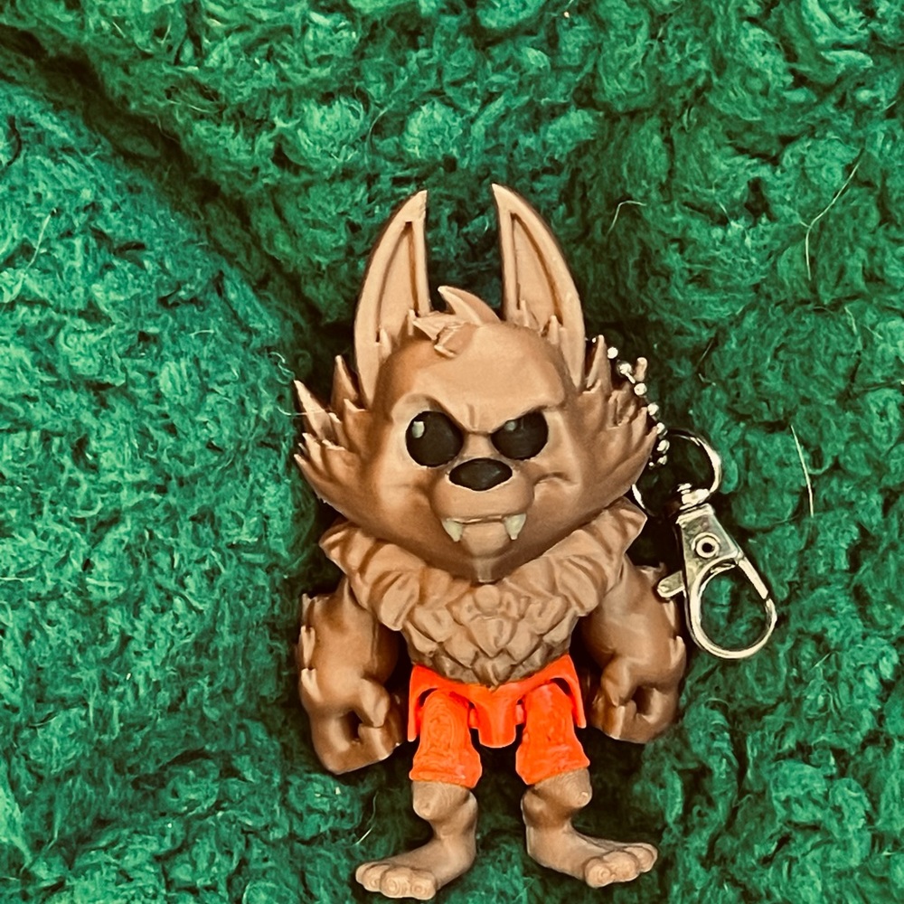 Brown Wolf Keychain with Orange Shorts